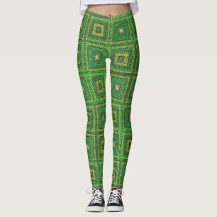 Leggings Patrón cuadrado de granjas verde
