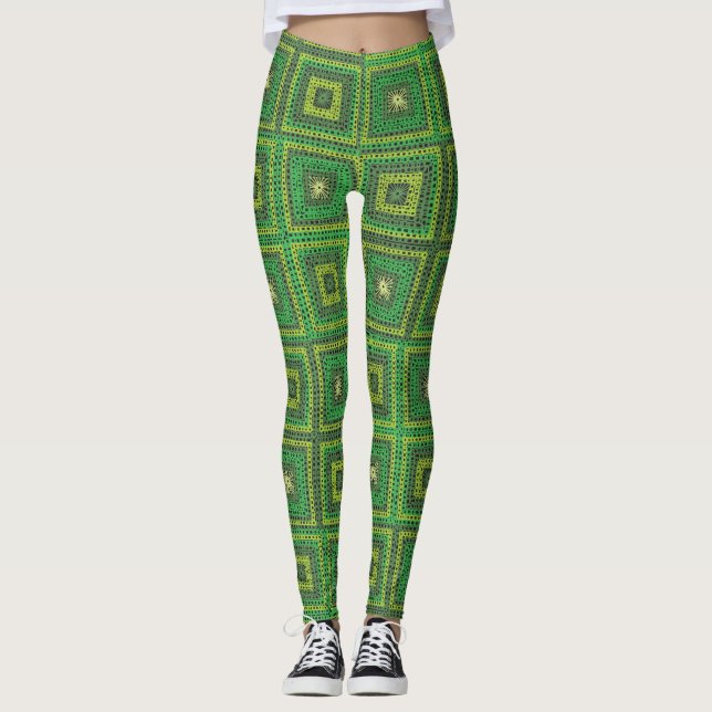 Leggings Patrón cuadrado de granjas verde (Anverso)