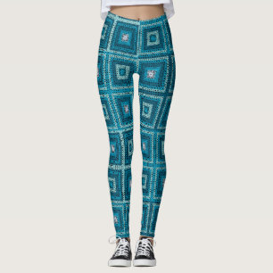 Leggings Patrón cuadrado de grano azul