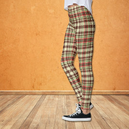 Leggings Patrón cuadrado de rajadura verde rojo marrón