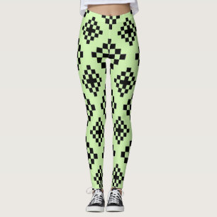 Leggings Patrón cuadrado geométrico mosaico negro y amarill