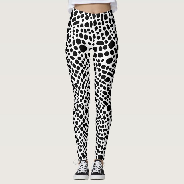 Leggings Patrón Cutáneo Psicodélico Blanco Y Negro (Anverso)