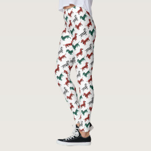 Leggings Patrón Dachshund de los Navidades Flannel Rojos