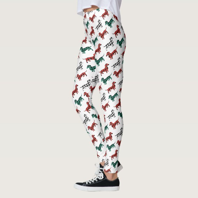 Leggings Patrón Dachshund de los Navidades Flannel Rojos (Izquierda)