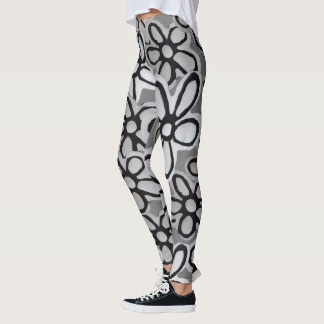 Leggings patrón Daisies en blanco y negro (Izquierda)