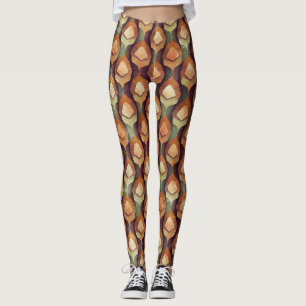 Leggings Patrón de abanico Art Deco dorado teal de los años