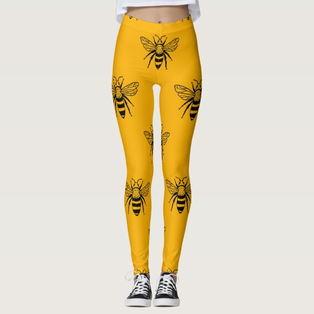 Leggings Patrón de abejas vintage, amarillo negro. (Anverso)