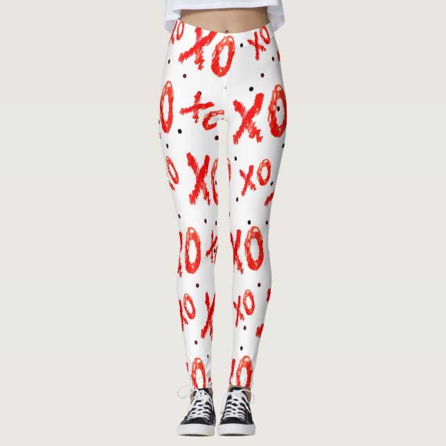 Leggings Patrón de abrazos y besos rojos (Anverso)