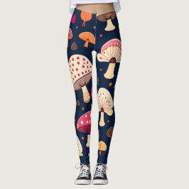 Leggings Patrón de acuarela azul rosa de hongos divertidos
