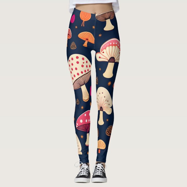 Leggings Patrón de acuarela azul rosa de hongos divertidos (Anverso)