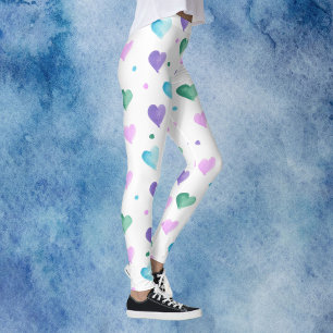 Leggings Patrón de acuarela Azul rosa Púrpura Verde