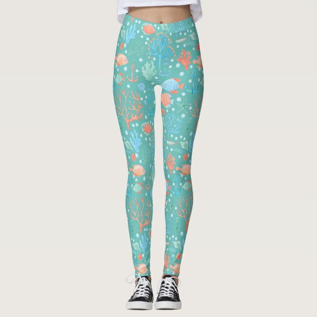 Leggings Patrón de acuarela bajo el mar (Anverso)