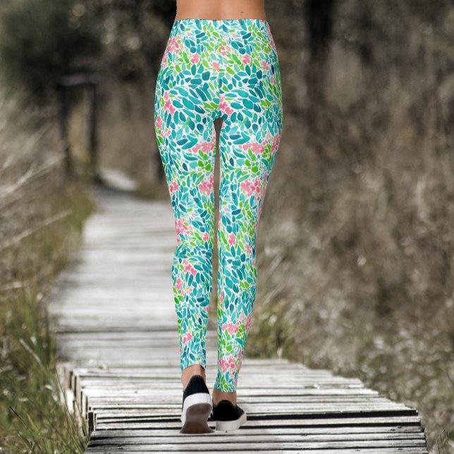 Leggings Patrón de acuarela botánica floral Verde azulada d (Subido por el creador)
