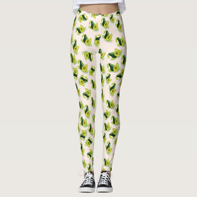 Leggings Patrón de acuarela de aguacates verdes (Anverso)