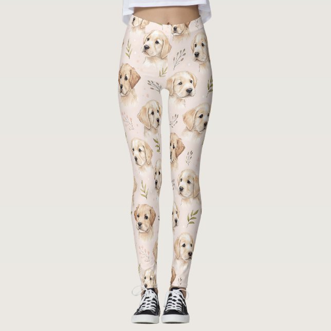 Leggings Patrón de acuarela de cachorro adorable (2) (Anverso)
