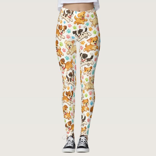 Leggings Patrón de Acuarela de Cachorro Adorable (3) (Anverso)