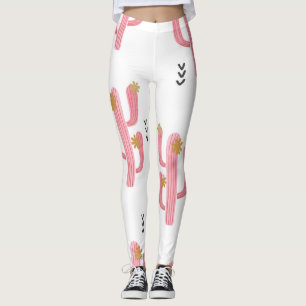 Leggings Patrón de acuarela de cactus rosados