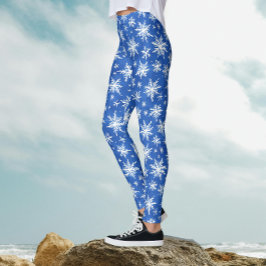 Leggings Patrón de acuarela de copos de nieve azules y blan