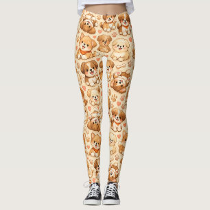 Leggings Patrón de acuarela de corazones de cachorros lindo