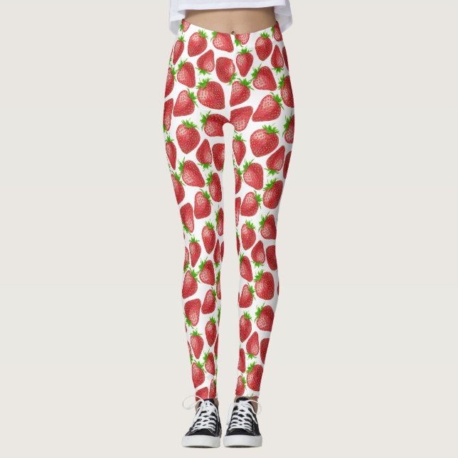 Leggings Patrón de acuarela de fresas (Anverso)