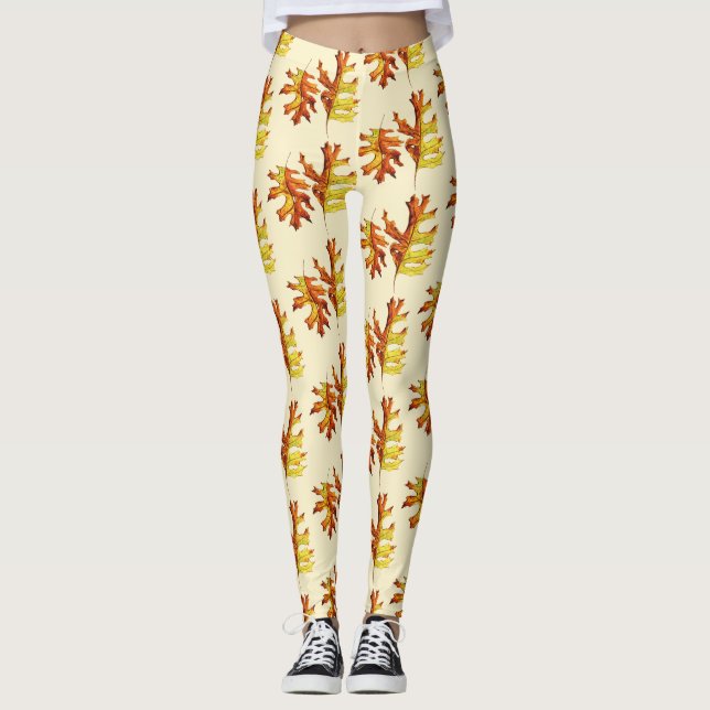 Leggings Patrón de acuarela de hojas de otoño (Anverso)