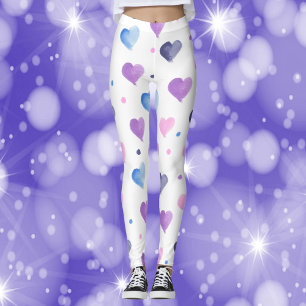 Leggings Patrón de acuarela de los corazones Azul púrpura r