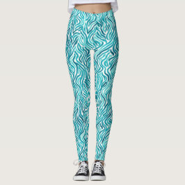 Leggings Patrón de Acuarela de Olas del Océano Turquesa de 