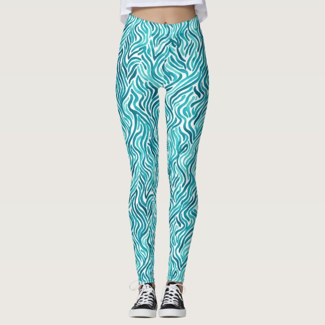 Leggings Patrón de Acuarela de Olas del Océano Turquesa de  (Anverso)