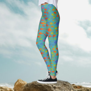 Leggings Patrón de acuarela de peces tropicales del océano