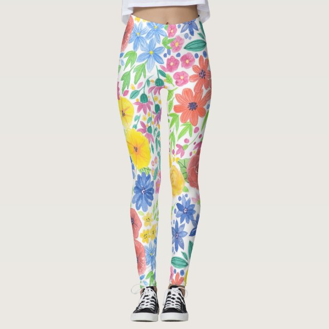Leggings Patrón de acuarela floral (Anverso)