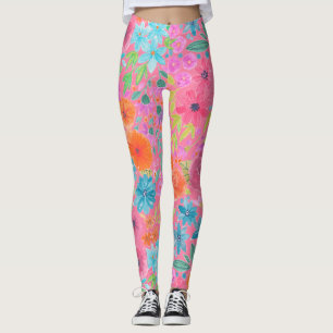 Leggings Patrón de acuarela floral en rosa