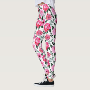 Leggings Patrón de acuarela floral rosa rosado rojo de invi