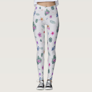 Leggings Patrón de acuarela floral tropical