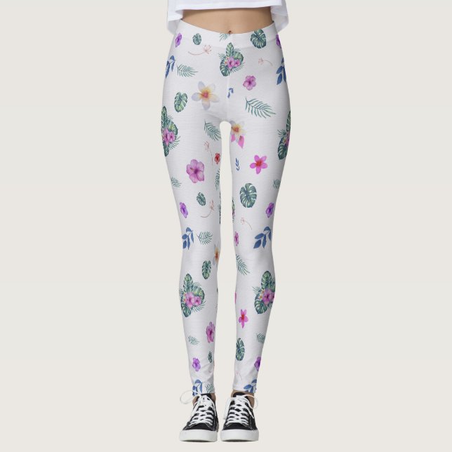 Leggings Patrón de acuarela floral tropical (Anverso)
