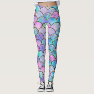 Leggings Patrón de acuarela japonés de escala de sirena