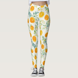 Leggings Patrón de acuarela naranja artístico con cítricos 