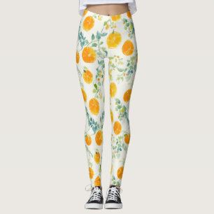 Leggings Patrón de acuarela naranja artístico con cítricos 