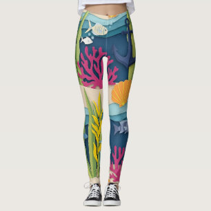 Leggings Patrón de Acuarela Náutica Retro (10)