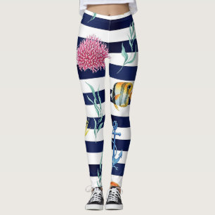 Leggings Patrón de Acuarela Náutica Retro (8)