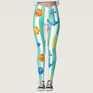 Leggings Patrón de Acuarela Náutica Retro (9)