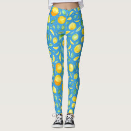 Leggings Patrón de acuarela turquesa amarillo cítrico genia