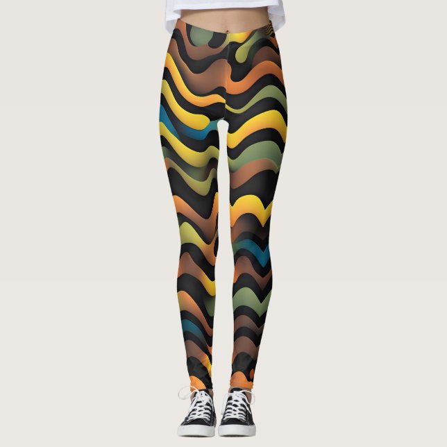 Leggings Patrón de acuarela verde amarillo de camuflaje (Anverso)
