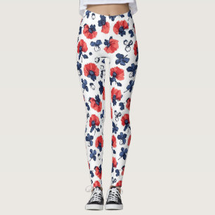 Leggings Patrón de adornos de color de agua - rojo, azul y 