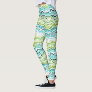 Leggings Patrón de agentes de minerales verdes Aqua Turquo