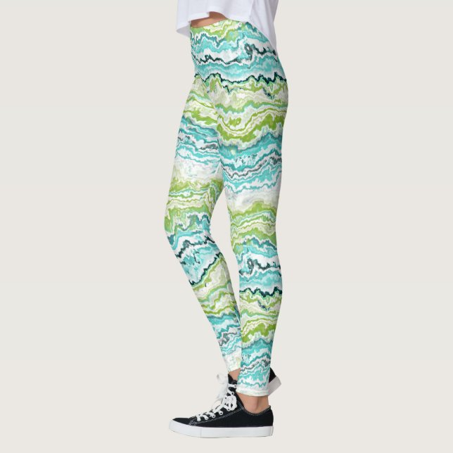 Leggings Patrón de agentes de minerales verdes Aqua Turquoi (Izquierda)
