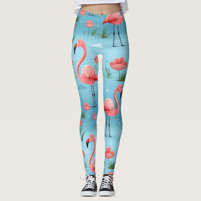 Leggings Patrón de agua azul Flamingo (Anverso)