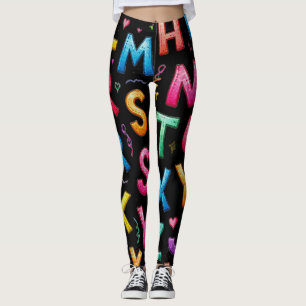Leggings Patrón de alfabeto manuscrito juguetón