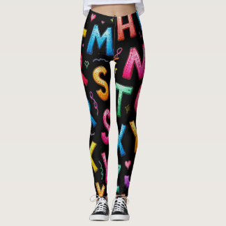 Leggings Patrón de alfabeto manuscrito juguetón