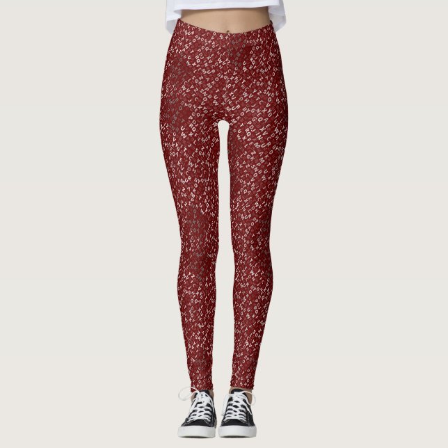 Leggings Patrón de alfabetos 01 BW.b DRed BG (Anverso)