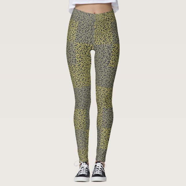 Leggings Patrón de alfabetos 02 YW 2Tonesx4.bw Gris BG (Anverso)
